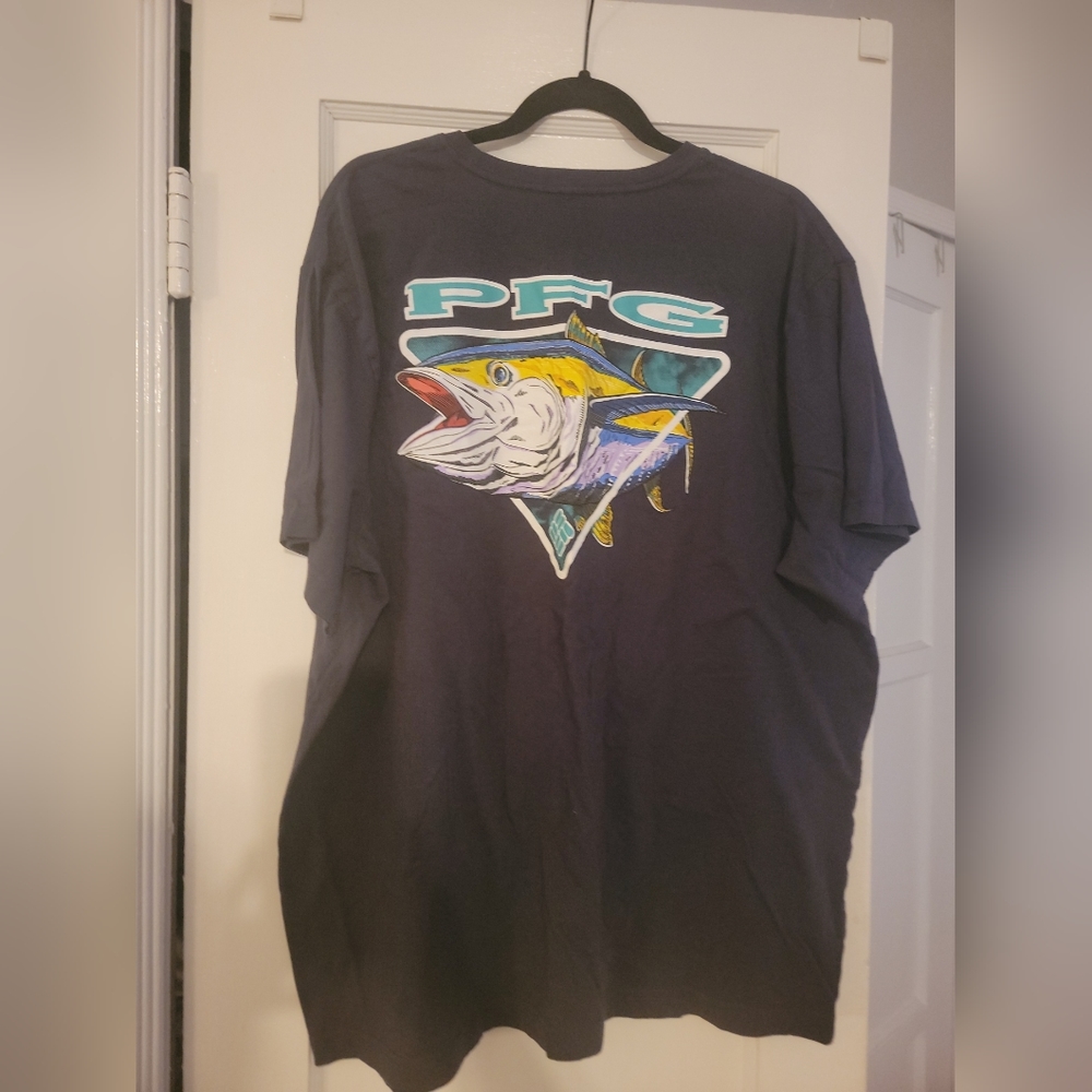 COLUMBIA Mens Navy PFG Short Sleeve Tee 2xl